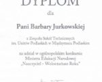 Dyplom dla p. Barbary Jurkowskiej